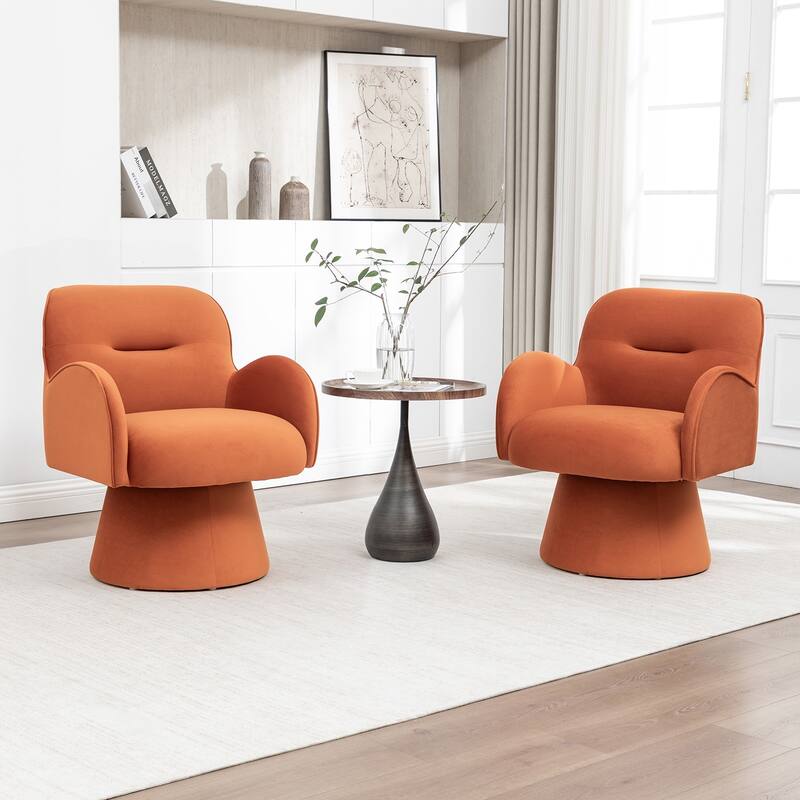 SEYNAR Modern Glam Velvet 360 Degree Swivel Armchair Set of 2 - Orange