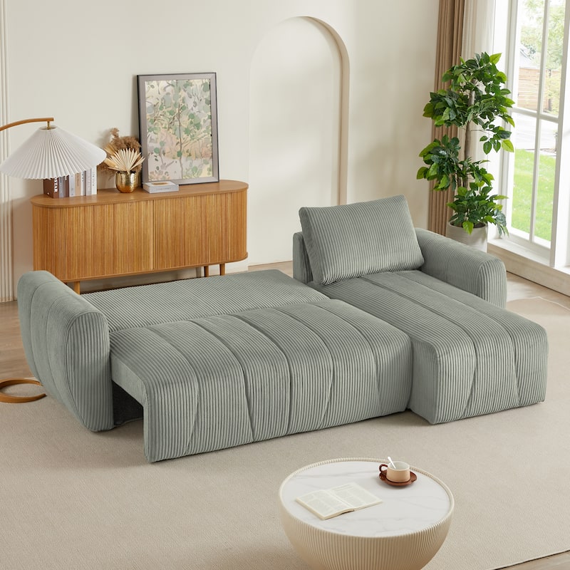 105.2" Corduroy L-Shaped Sectional Sofa with Storage - Grey