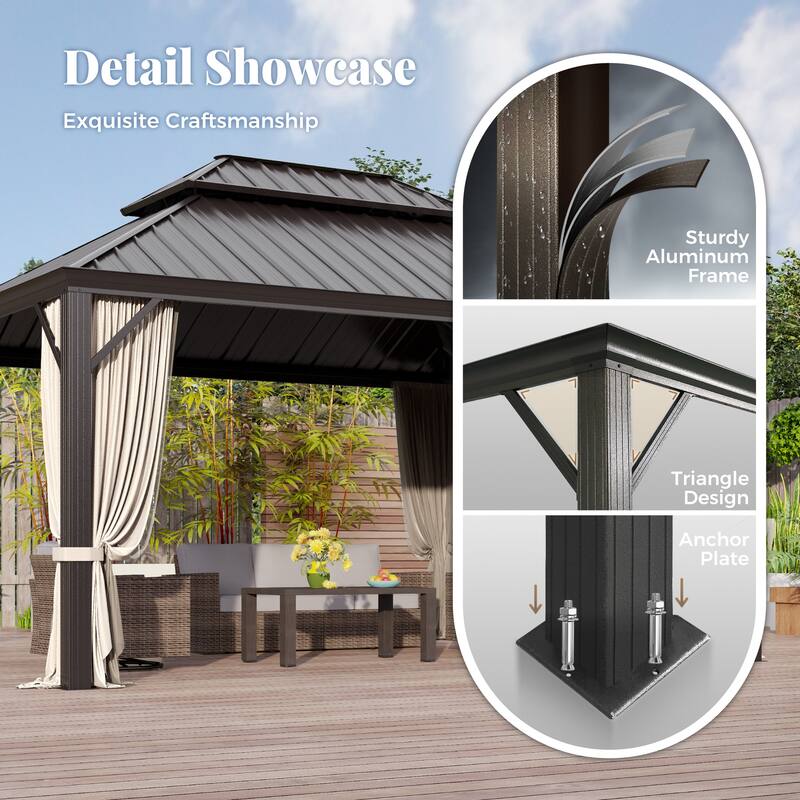 MAISON ARTS 14x20' Hardtop Aluminum Galvanized Steel Double Roof Gazebo with Netting & Curtains