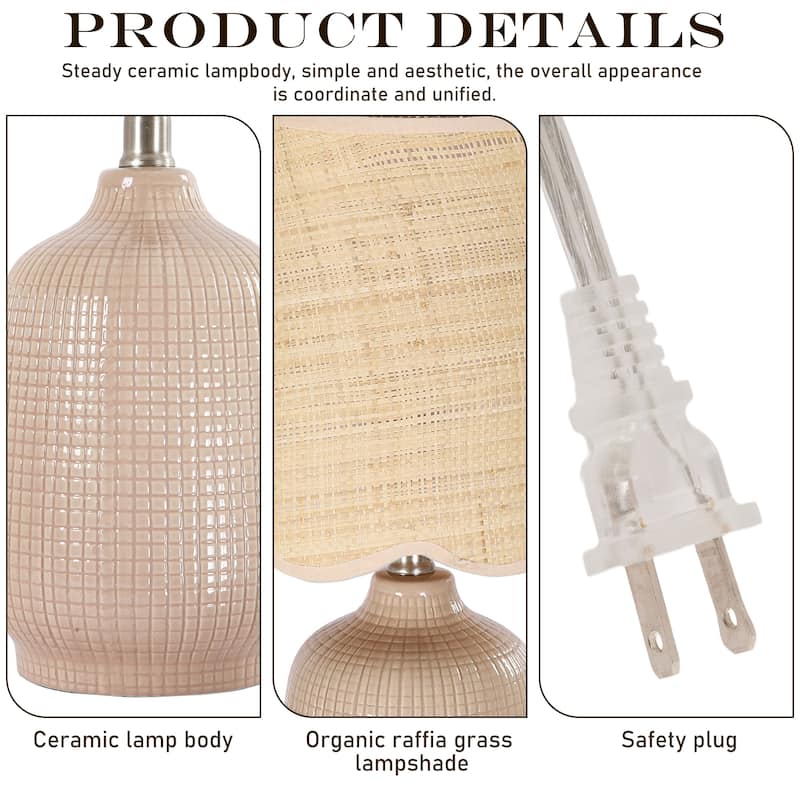 Rustic Ceramic Accent Table Lamp with Raffia Shade