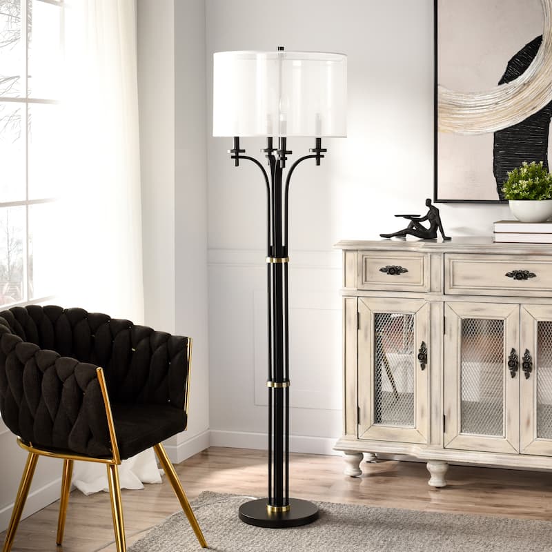 StyleCraft Bellamy Candelabra Floor Lamp - Corcy Gold & Black - White Shade