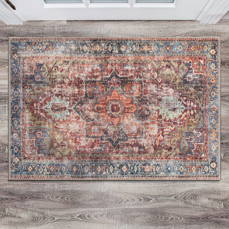 Traditional Distressed Machine Washable Area Rug - 2' 1" x 3' - Rectangle