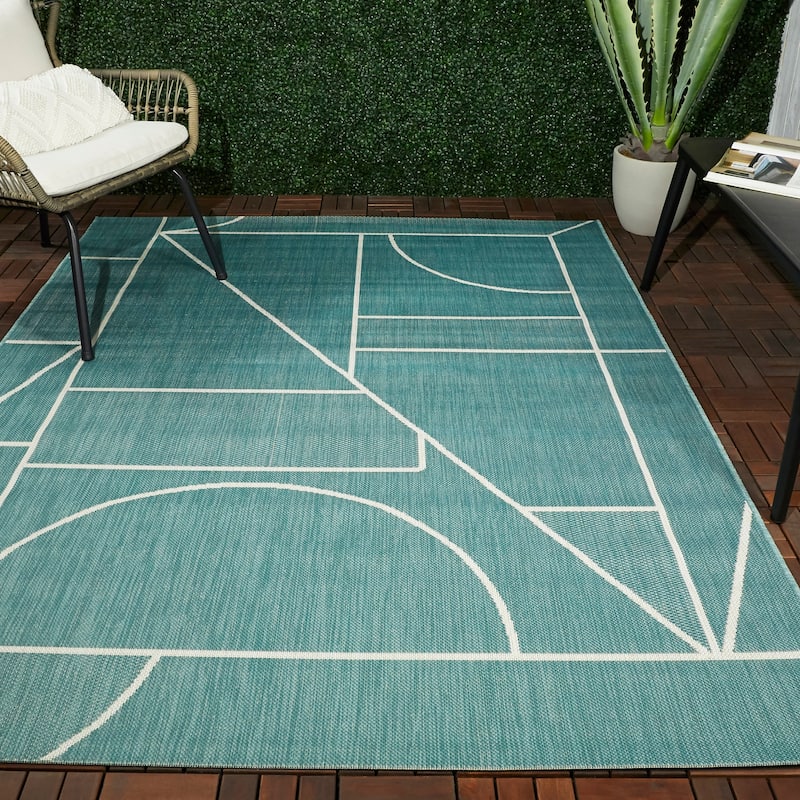 Bonomi Abstract Contemporary Indoor/Outdoor Area Rug - 5'3" x 7' - Blue