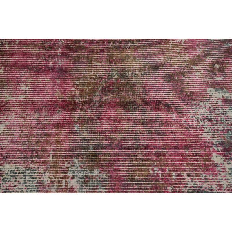 Hand Knotted Oriental Viscose Silk Carpet Modern Abstract Pink Abstract Area Rug - 7' 5'' X 5' 6''