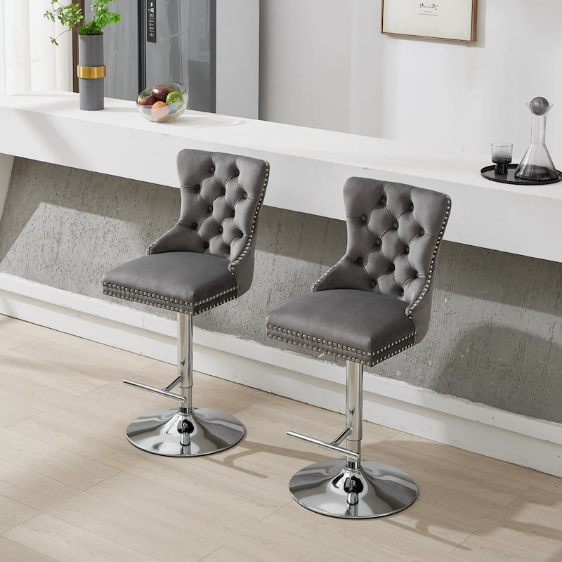 Modern Swivel Velvet Barstools, Adjustable 25-33"Height, Set of 2