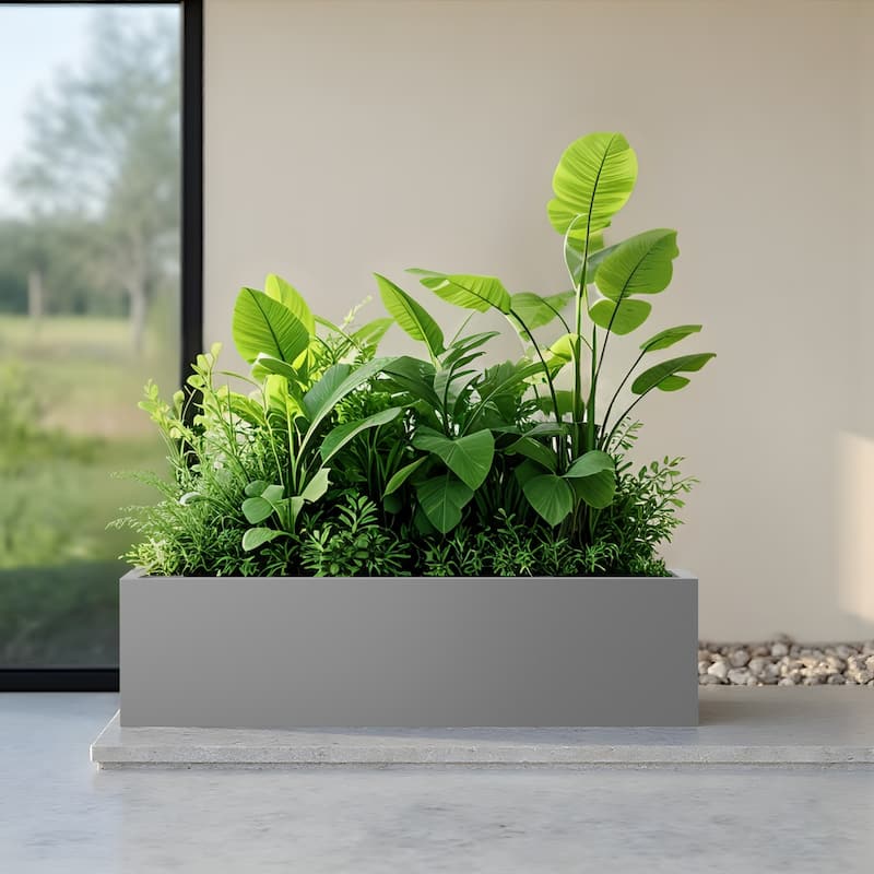 Metal Movable Planter Box with Trellis Privacy Screen Planter Box with Lockable Wheels - Grey