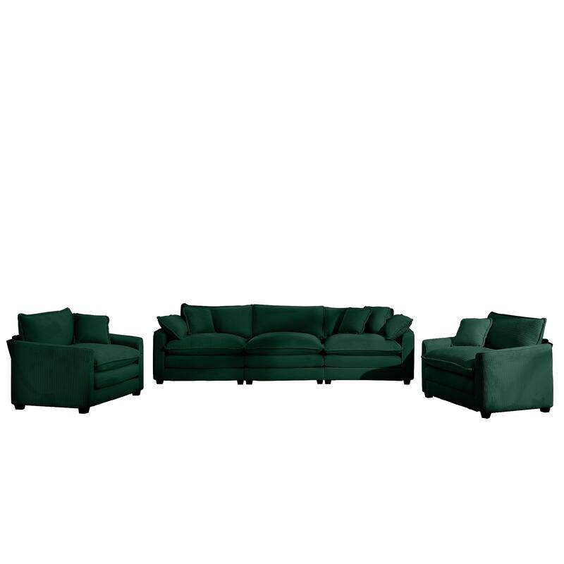 3-Piece Corduroy Flexible Combinations Sofa Set with 3-Seater Cushions Sofas and 2 Single Sofa Chairs for Livingroom