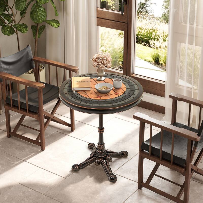Costway 32" Patio Dining Table with 1.6" Umbrella Hole & Lid DPC - Bronze - See Details