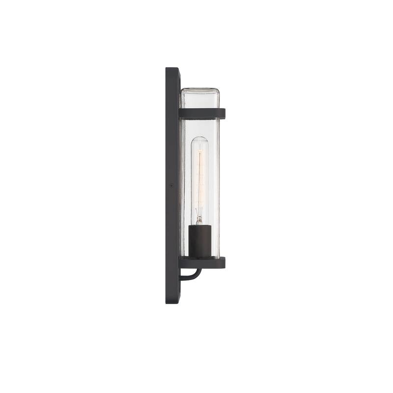 Pearl Street 7 in. 1-Light Black Modern Outdoor Wall Lantern with Clear Glass Shade - 16