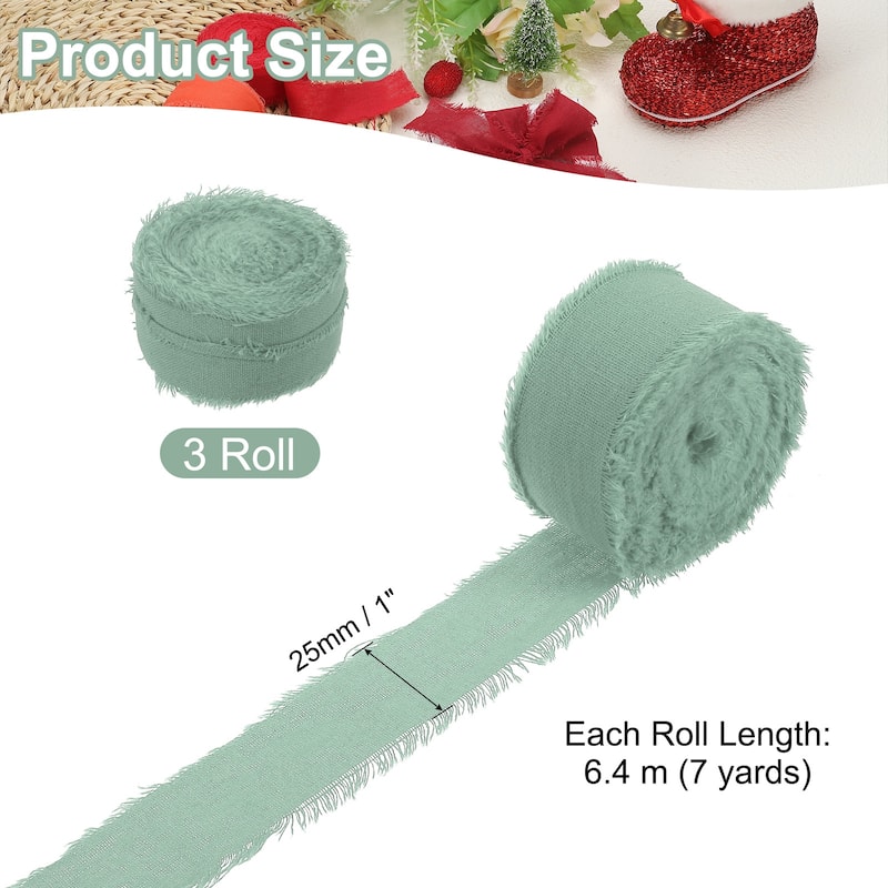 3Roll Cotton Handmade Fringe Ribbon 1"x21Yd Frayed Fringe Ribbons - 7Yd - Dust Blue