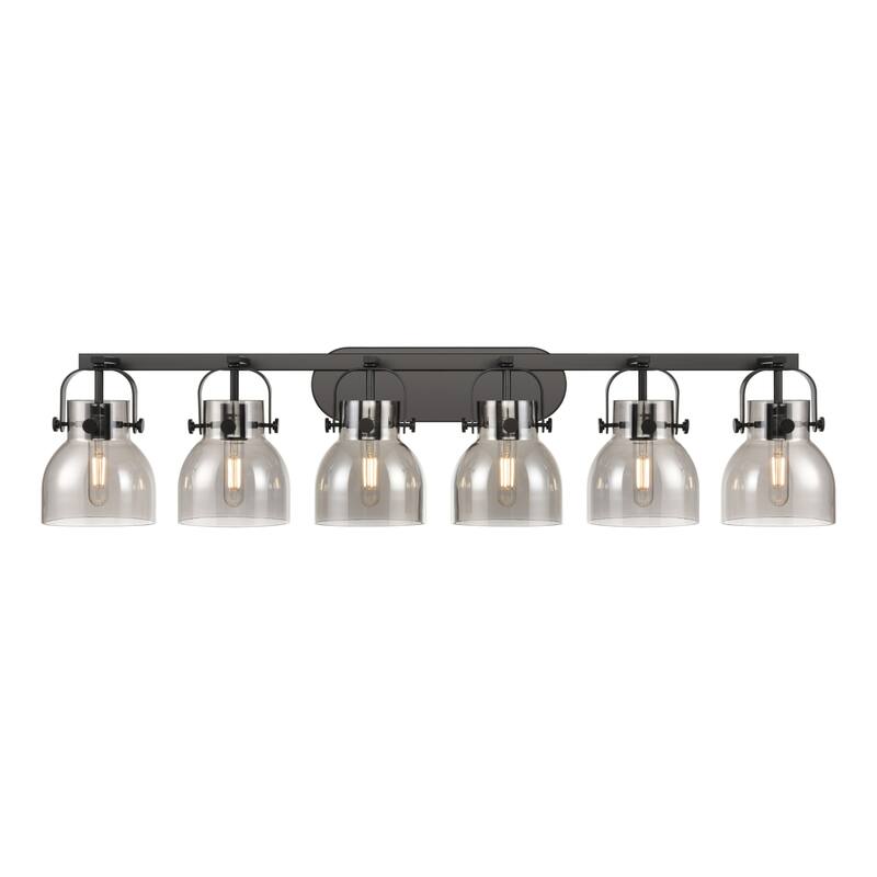 Innovations Lighting 423-6W-10-46 Pilaster II Bell Vanity Pilaster II - Matte Black / Plated Smoke