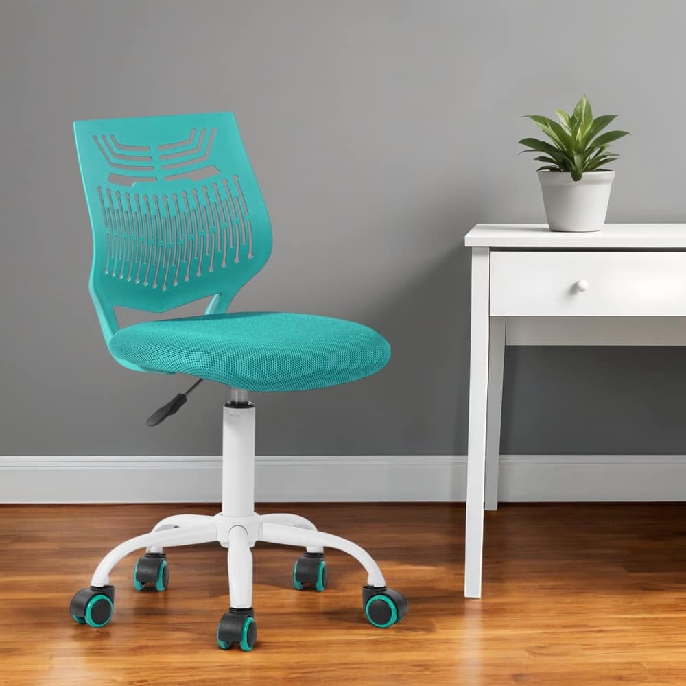 Turquoise and White Adjustable Height Swivel Rolling Office Chair - 17.3 in. x 34.3 in. x 15 in.