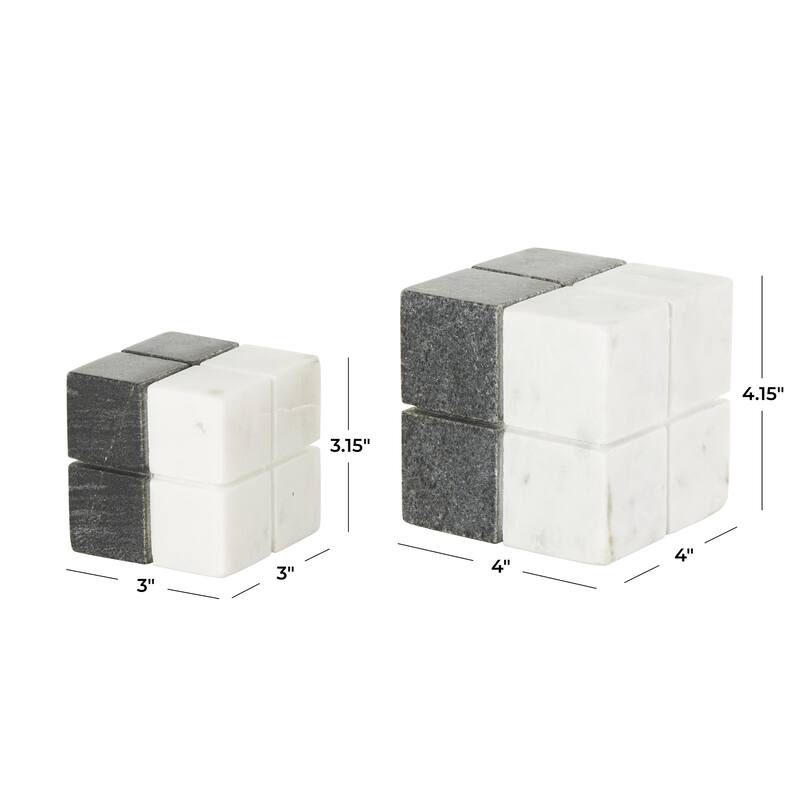 White Marble Dice Geometric Decorative Sculpture with Black Accent (Set of 2)