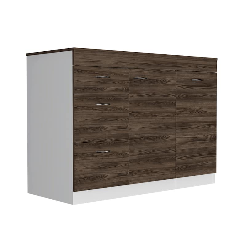 Kitchen Island for Kitchen, Dining Room, White / Dark Walnut