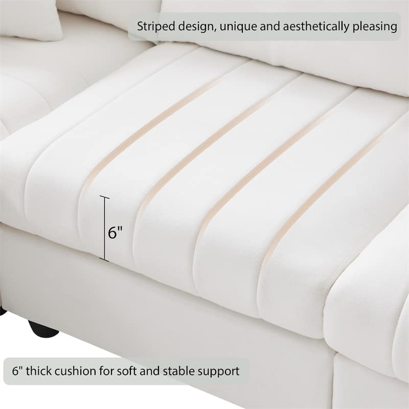 Sectional Sofa w/Vertical Stripes,5-Seat Couch w/Convertible Ottoman
