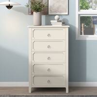 Milky White Chest of Drawers with Silver Metal Handles, Modern 5-Drawer ...