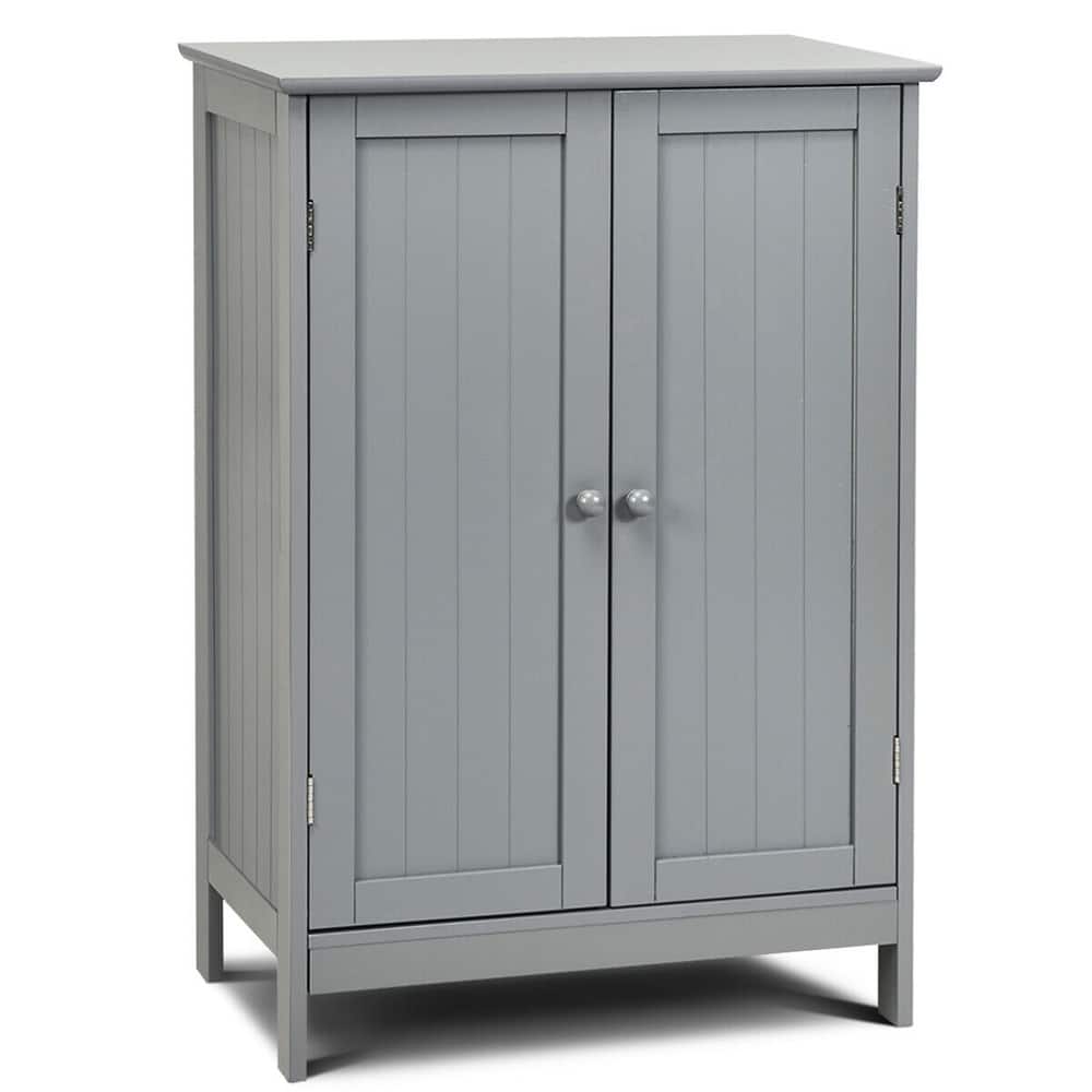Gymax Bathroom Floor Storage Cabinet Double Door Kitchen Cupboard Shoe