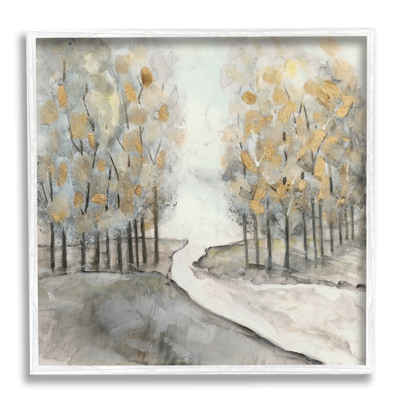 Stupell River Between Tree Forests Abstract Watercolor Landscape Painting Framed Wall Art - 12 x 12 - White