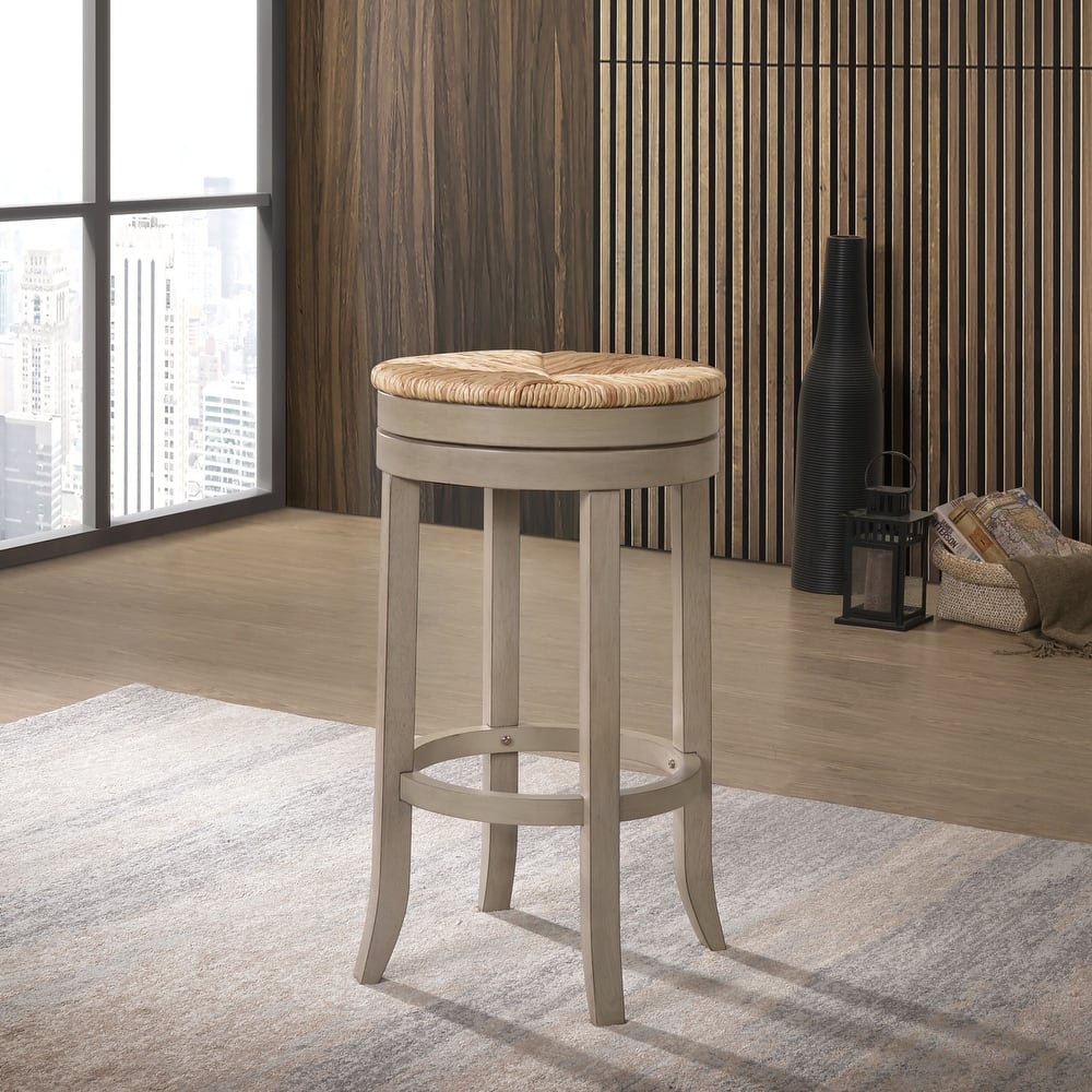 The Curated Nomad Aragon Rush Seat Swivel 30-inch Bar Stool