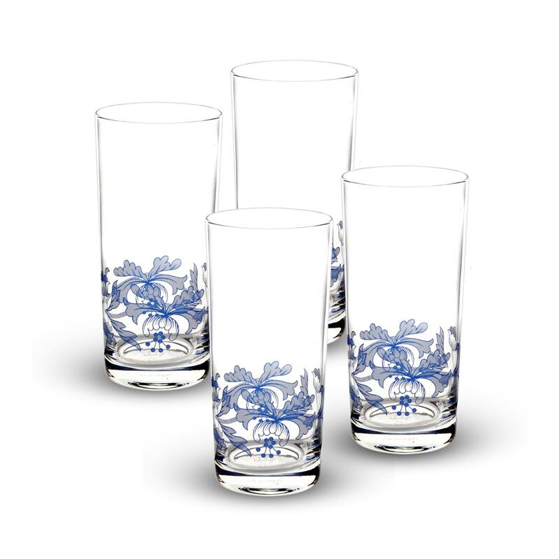 Spode Blue Italian Set of 4 Glasses - 15 oz - Clear and Blue
