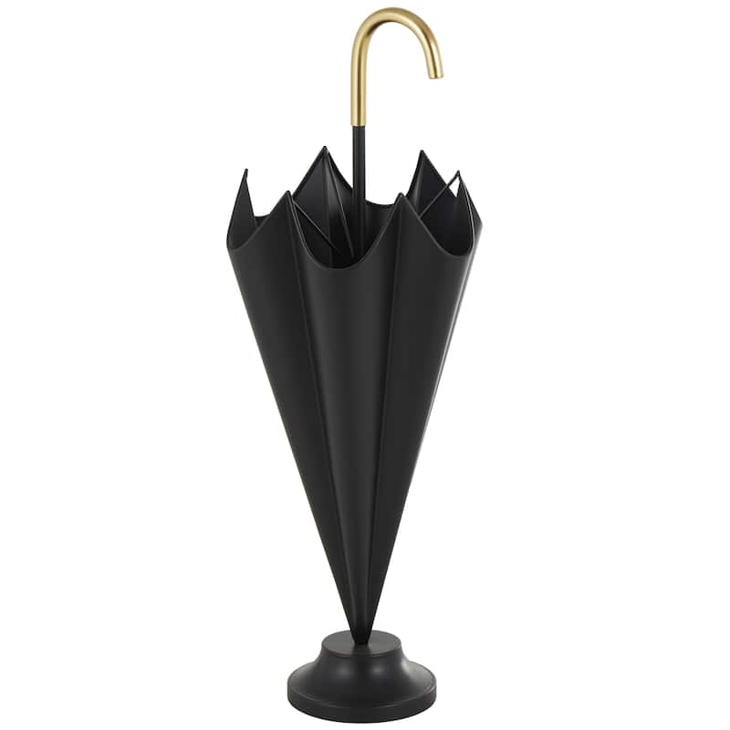 Metal Umbrella Stand with Gold Handle and Ball Details - Black - Roche River Decor - Black - 10"W, 29"H
