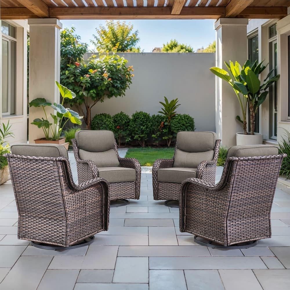 Meyreso Wicker Patio Swivel Glider Chairs with 6-Inch Cushions (4-Pack)