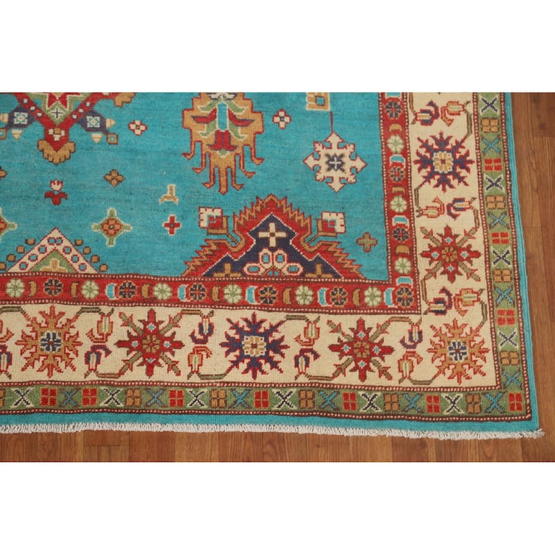 Turquoise Blue Kazak Oriental Area Rug Handmade Wool Carpet - 6'0"x 8'11"