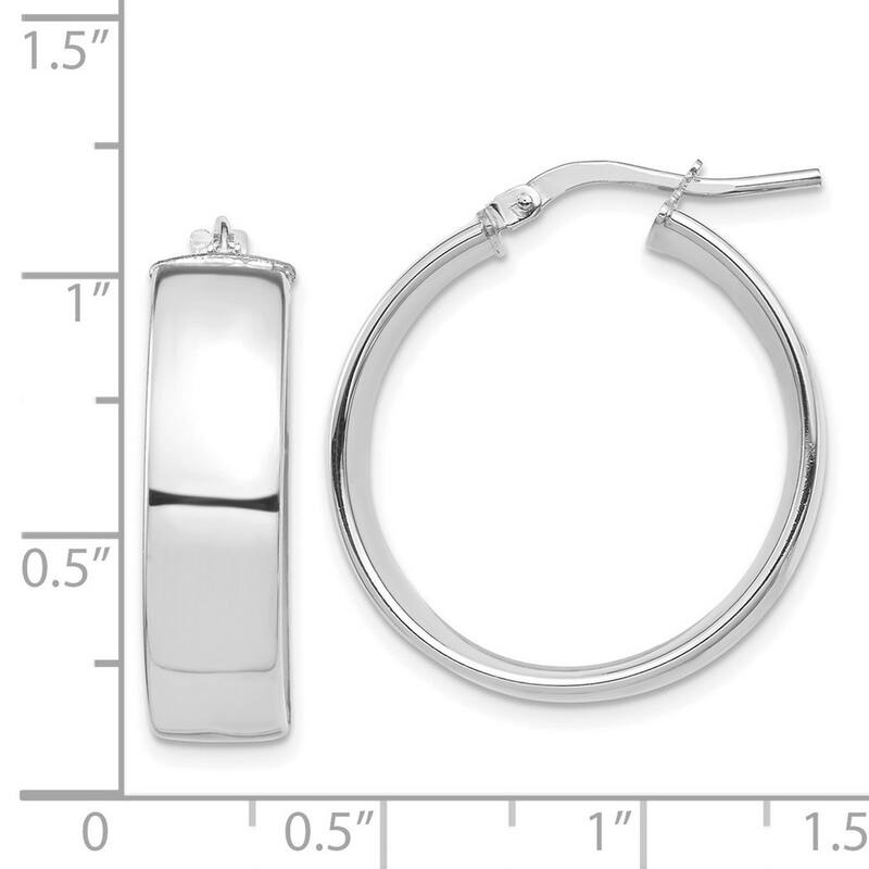 Curata 14k White Gold High Polished 7mm Hoop Earrings