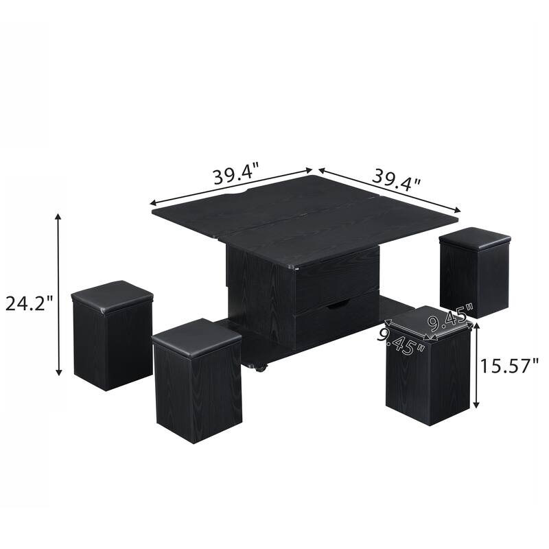 Christopher Knight Home - Calix Lift-Top MDF Coffee Table Set with 4 Stools and Smooth Locking Wheels