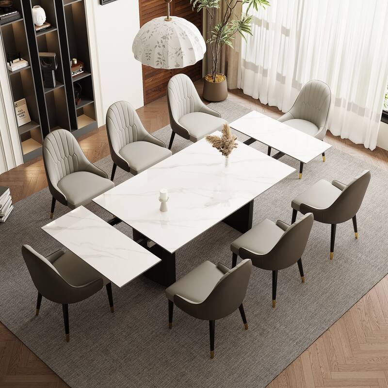 9 - Piece 94.48'' Extendable Sintered Stone Dining Table with 8 Chairs Dining Set