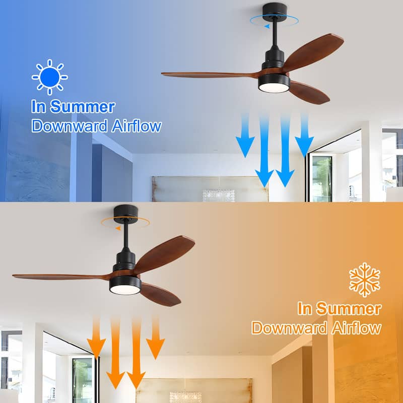Sofucor 52-inch Solid Wood Ceiling Fan with LED Light,Remote Control Included,Reversible,Quiet and Powerful