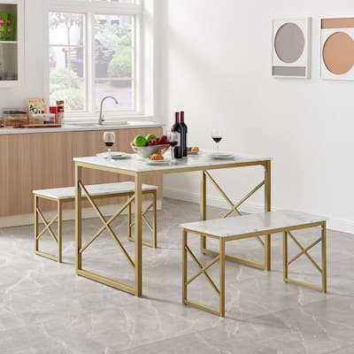 Javlergo 3-Piece Dining Table Set, 43"/55" Modern Wood Table Top Dining Table Set with Bench