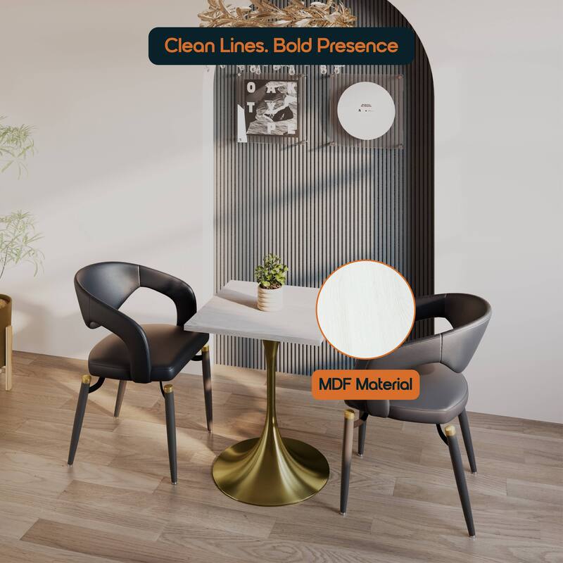 Verve 24 in. Wide Dining Table Square MDF Wood Tabletop in Gold Stainless Steel Pedestal Base Accent Kitchen Table