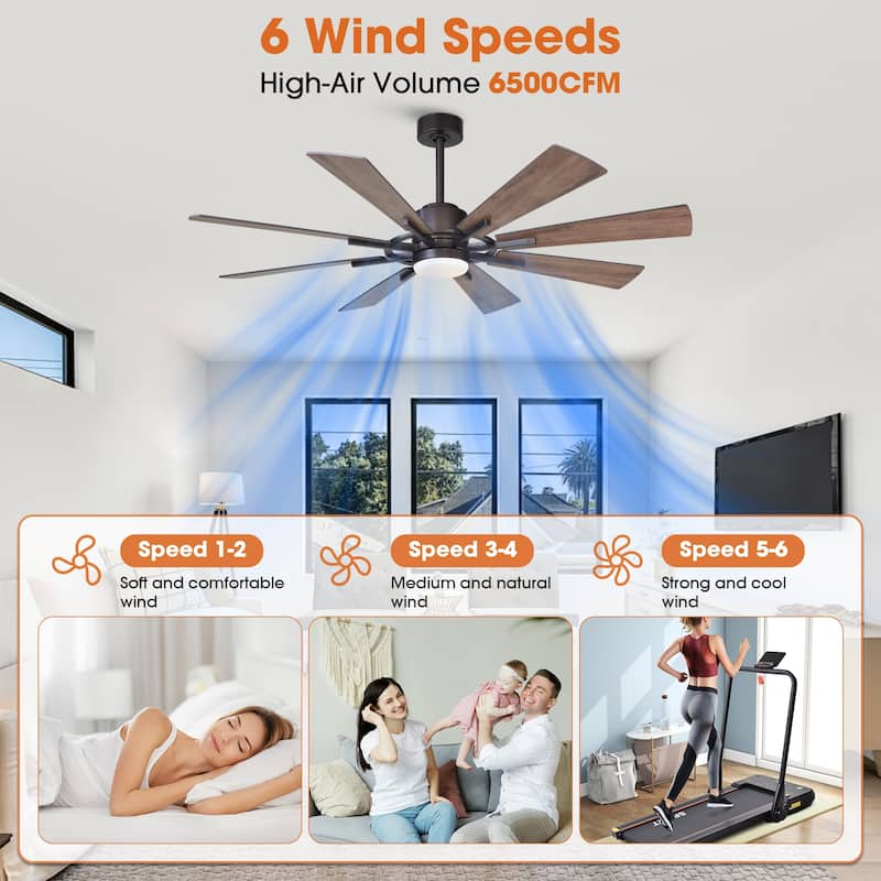 Parrot Uncle 60" Farmhouse Integrated LED Windmill Ceiling Fan with Light and Remote