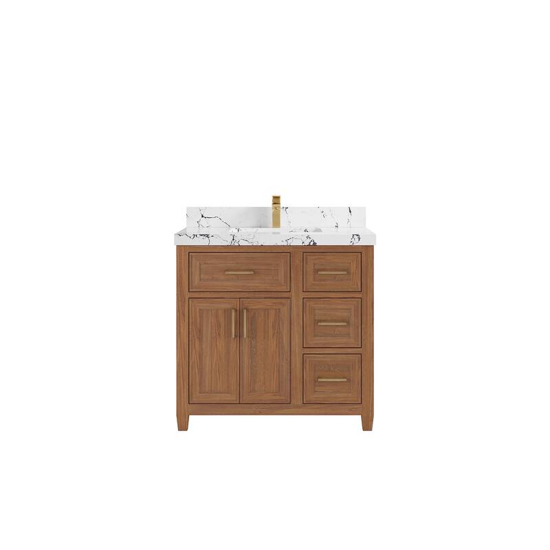 Willow Collections 36 in. W x 22 in. D Santa Monica Teak Bathroom Vanity Center with Countertop - 2"Viola Night - Dark Natural Teak