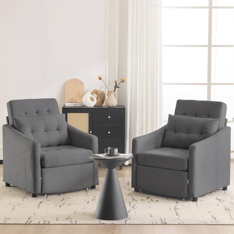 Bezseller Convertible Sofa Bed Chair, 3-in-1 Sleeper Chair with Storage Drawer, Light Gray