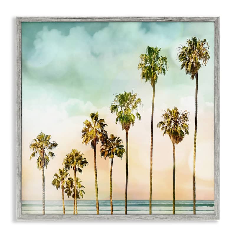 Stupell Tropical Beach Palm Trees Blue Green Sky Framed Wall Art, 12x12 - 17 x 17 - Grey