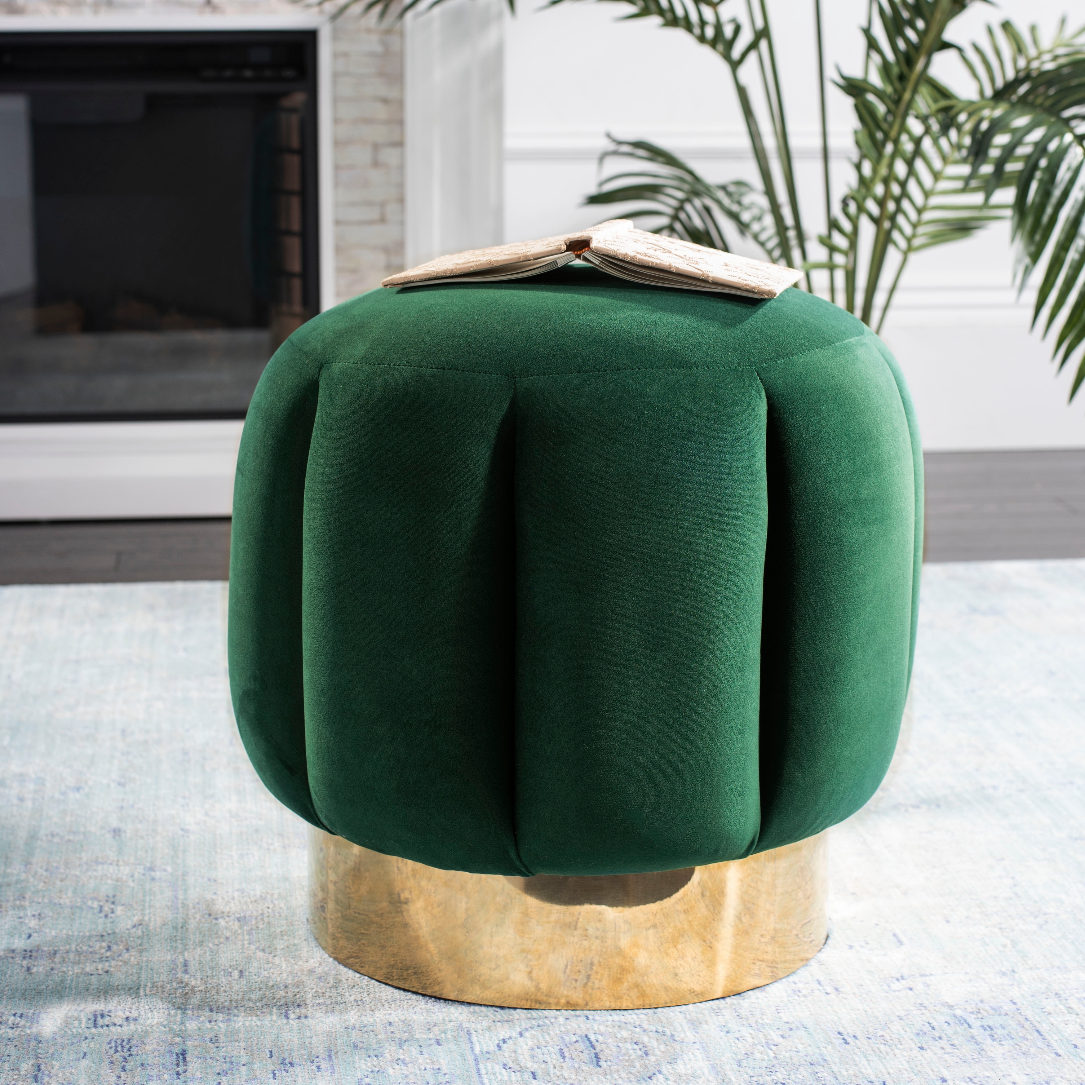 Safavieh Couture Maxine Channel Tufted Otttoman - Emerald / Gold