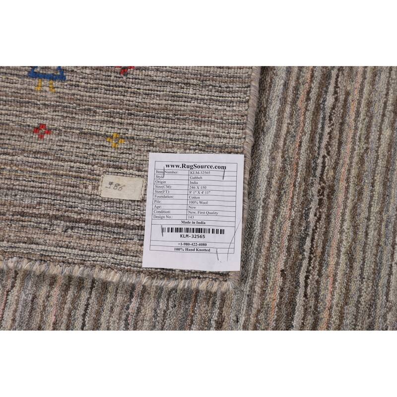 Striped Gabbeh Indian Area Rug Hand-Knotted Wool Carpet - 4'11" X 8'1"