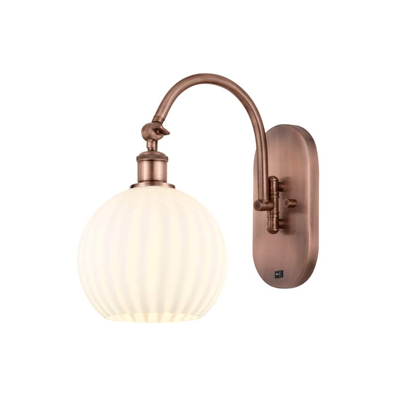 Innovations Lighting 518-1W-14-8-White Venetian-Indoor Wall Sconce - Antique Copper / White Venetian