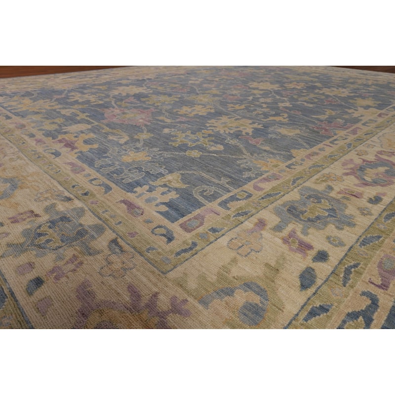 Vegetable Dye Blue Oushak Oriental Large Area Rug Handmade Wool Carpet - 10'5"x 13'8"