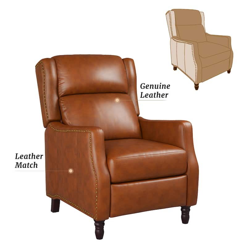 Modern Genuine Leather Recliner Chairs Push Back Adjustable Recliners with Comfortable Arms Set of 2