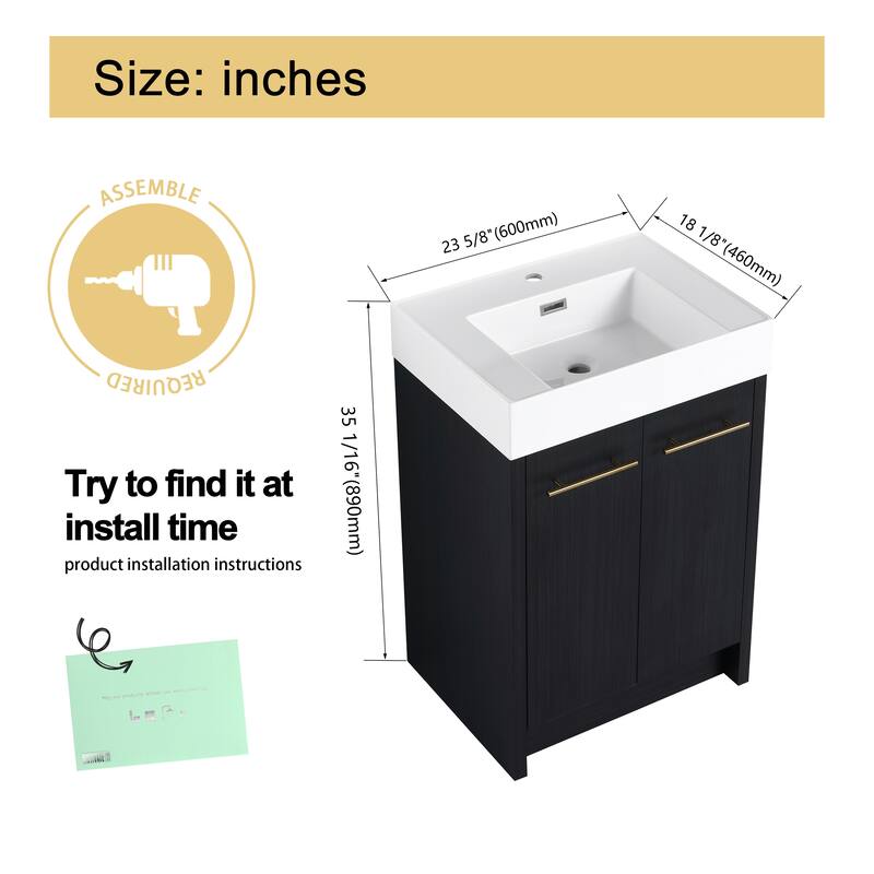Malwee 24"/30"/36"/48" Bathroom Vanity with Sink, FreeStanding Vanity with Soft Close Doors and adjustable shelf