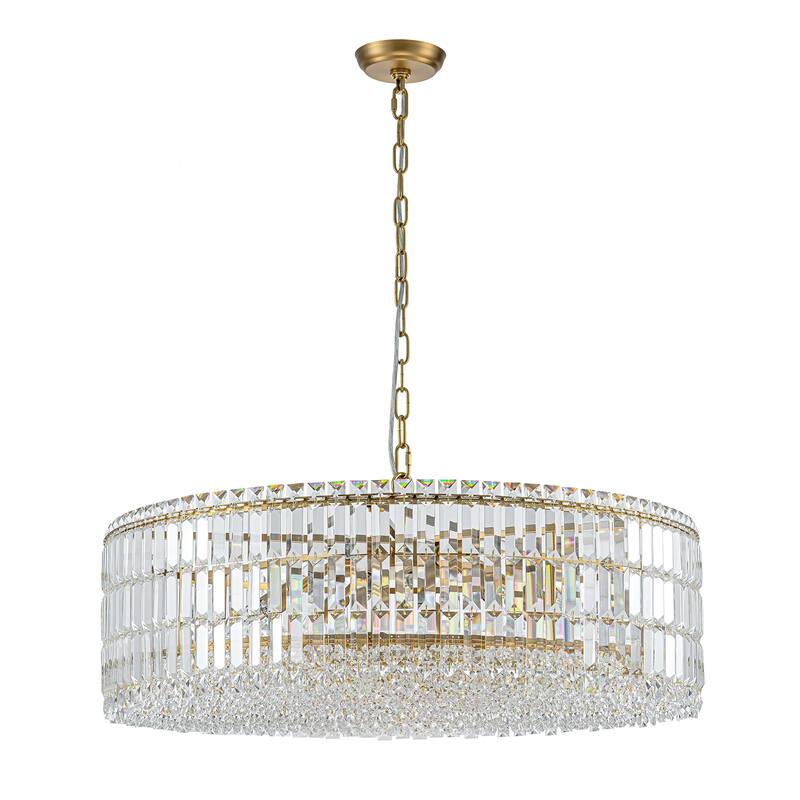 12-Lights Modern Drum Glam Dimmable Crystal Chandelier Round Kitchen Island Light - W31.5"