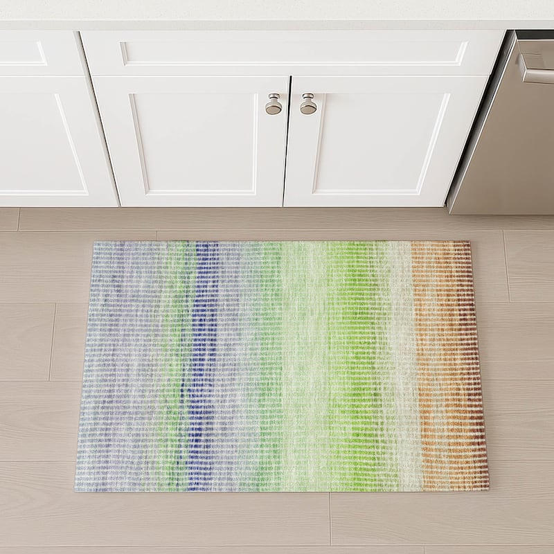 Machine Washable Indoor/ Outdoor Contemporary Stripes Chantille Rug
