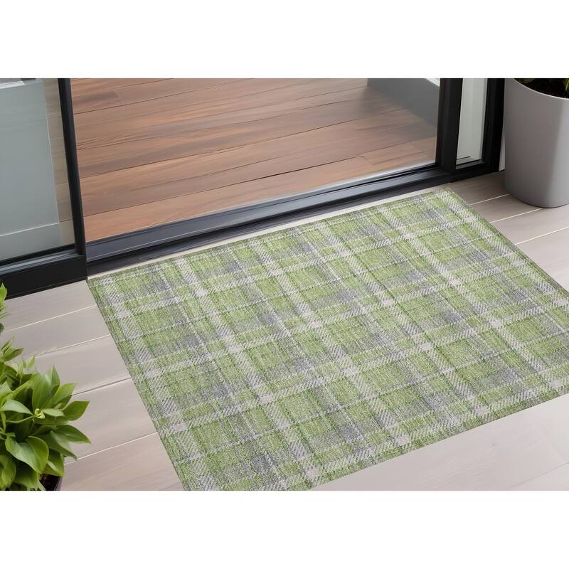 Alrilo Plaid Weather Resistant Versatile Elegance Runner Outdoor Rug - 2' x 3' - Multi
