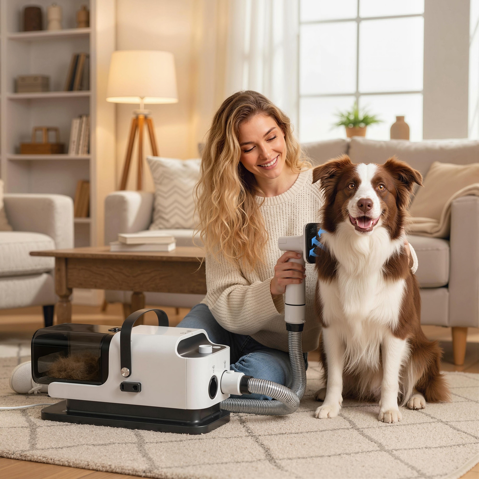 PawHut 5-in-1 Dog Grooming Vacuum & Dryer, 12Kpa Low Noise, Electric Clipper, Adjustable Speed, 1.8L Canister - White