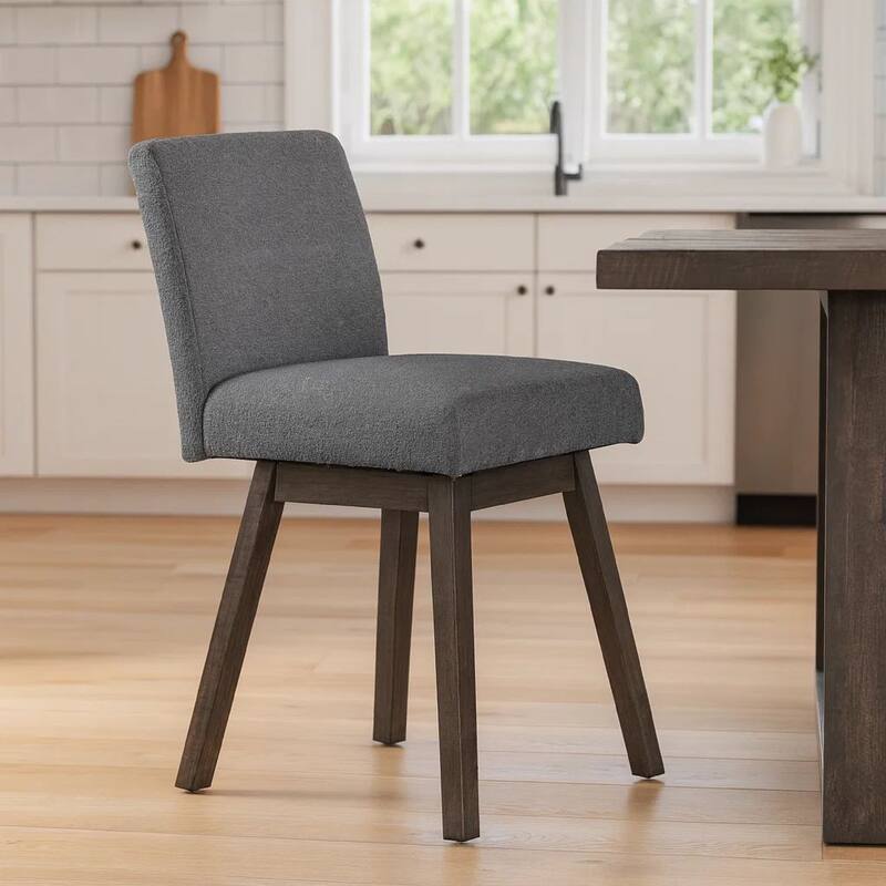 Ghy 25 Inch Swivel Counter Chair Set of 2, Gray Textured Upholstery, Brown