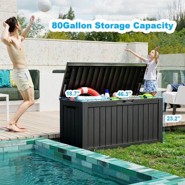 80 Gallon Resin Deck Box Storage Outdoor Waterproof Boxes Lockable UV ...