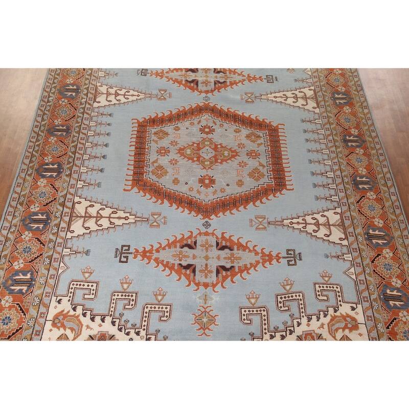 Light Blue Heriz Serapi Oriental Large Area Rug Wool Carpet - 11'3" x 17'10"